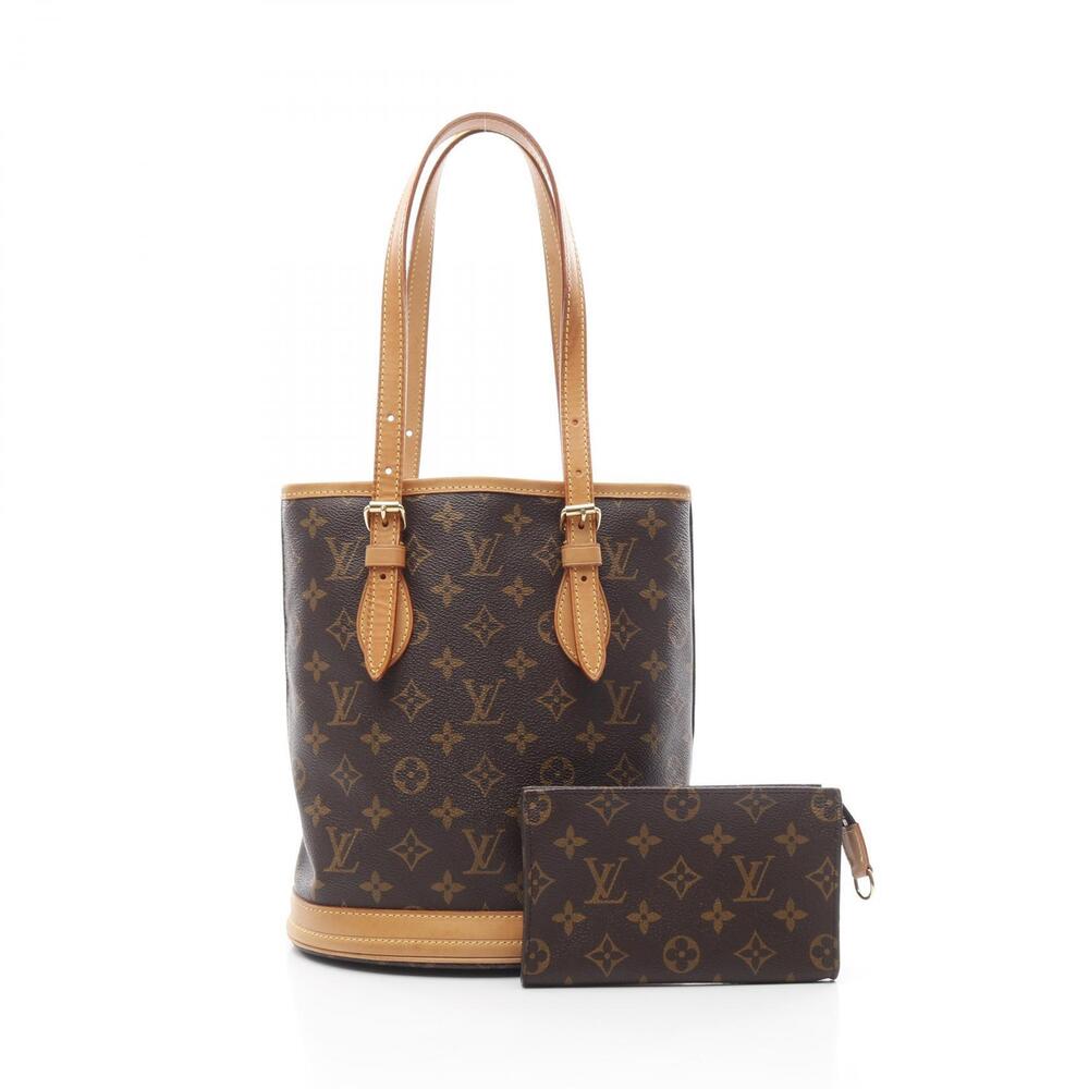 Louis Vuitton Bucket Monogram Handbag Canvas Leather Brown